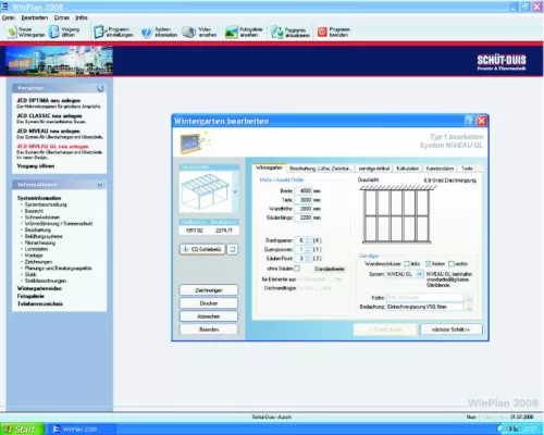 Bild: WinPlan2009, die neue Software-Version für die Planung und Berechnung der JED-Wintergartensysteme