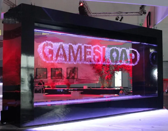 Bild: Watershow.de installierte grafikfähige Wasserwand für nc soft auf der gamescom 2012 in Köln