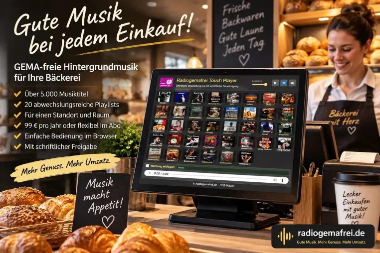 Bild: Wenn Brötchen einen Soundtrack bekommen: Radiogemafrei bringt Musik und digitale Werbung in Bäckereien