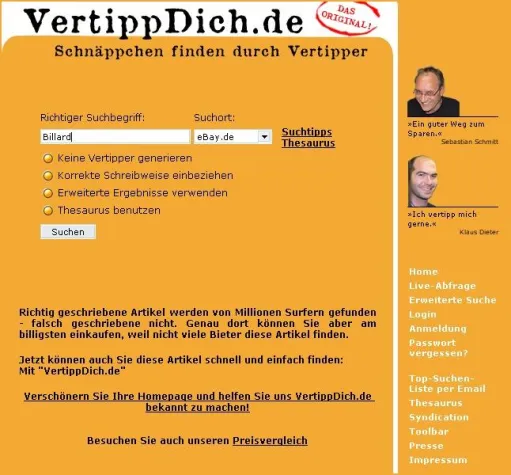 Bild: Vertippdich.de: PISA-Schwäche hilft bei eBay-Tippfehlersuche