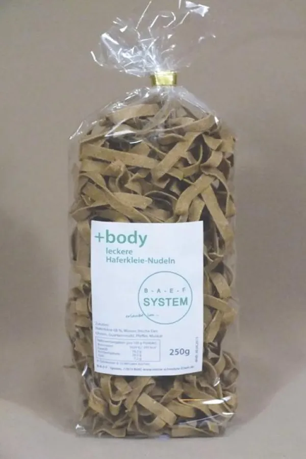 Eine Sorte der leckeren +body Haferkleie-Nudeln von B-A-E-F - System