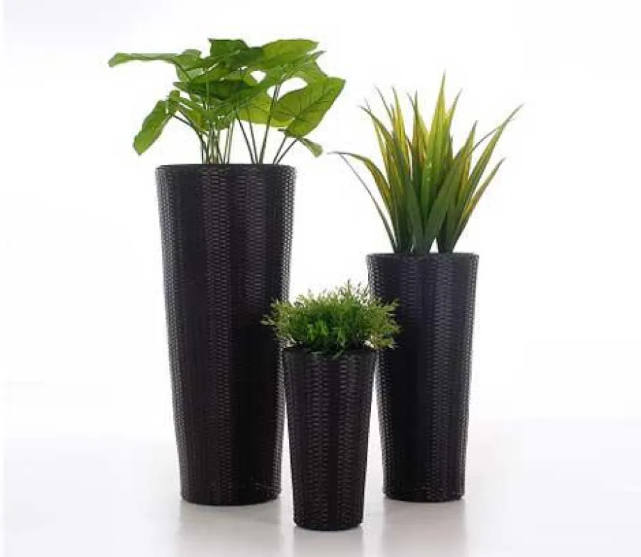 Classic Round - Blumenkübel im 3er-Set aus Polyrattan