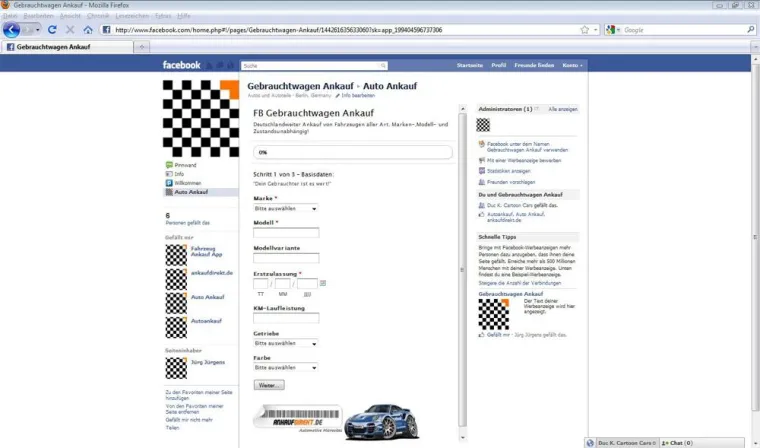 Bild: Erste Facebook-Applikation für den Ankauf von Gebrauchtfahrzeugen
