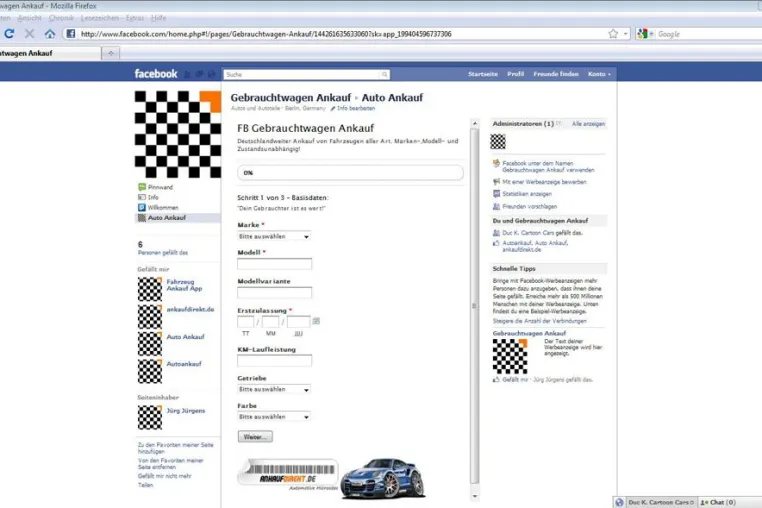 Bild: Erste Facebook-Applikation für den Ankauf von Gebrauchtfahrzeugen