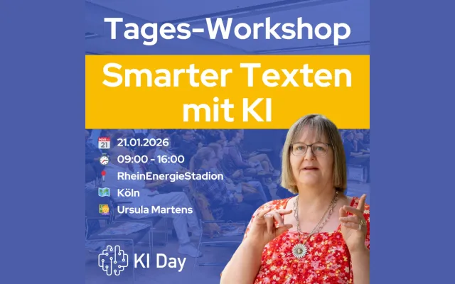 Bild: Praxis-Workshop „Smarter texten mit KI" beim KI-Day in Köln 2026