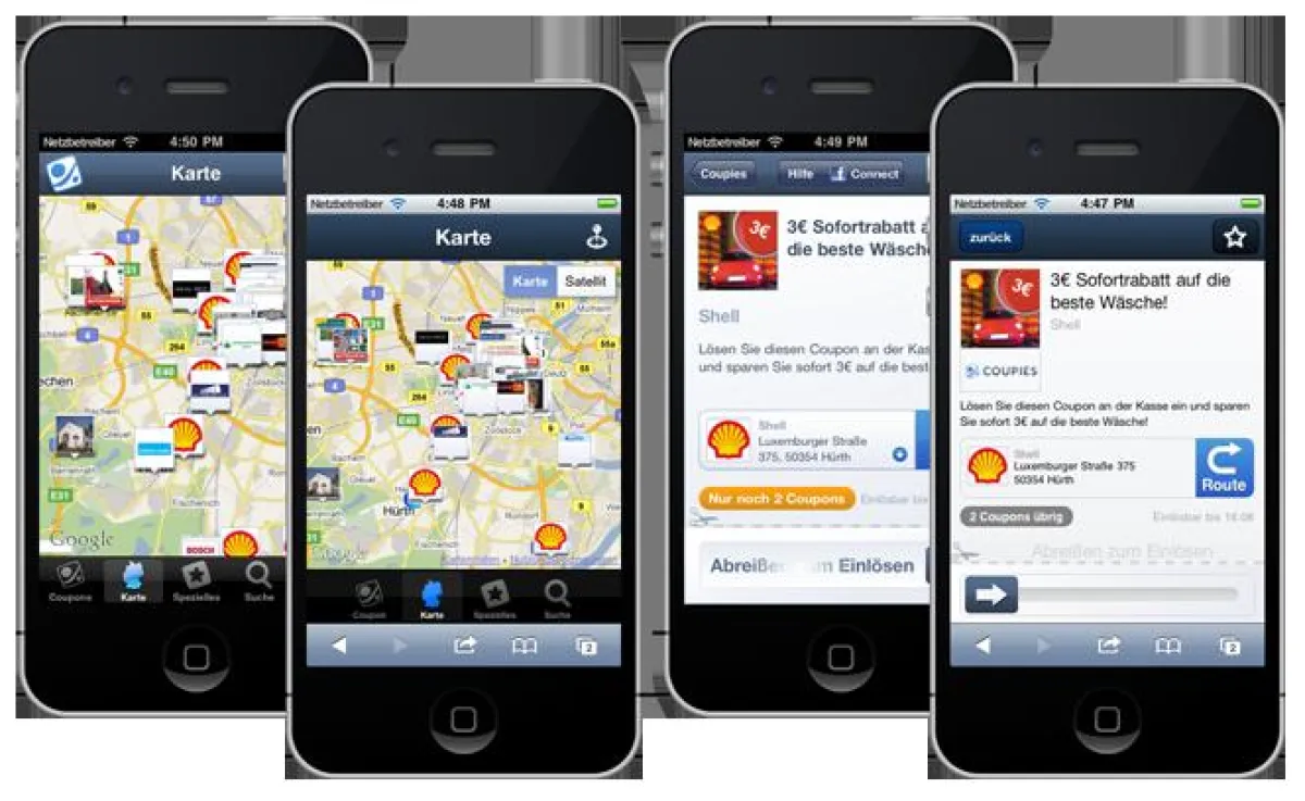 COUPIES iPhone App (hinten) vs. WebApp (vorne)