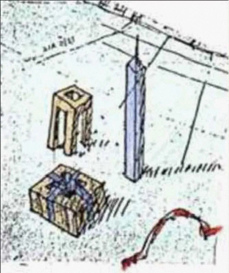 „Stadtelemente“, Skizze von H.R.Hiegel, 1983, die 2002 Eingang in den Atlas der Zukunft der Architektur der UIA, Union International d`Architecture gefunden hat.