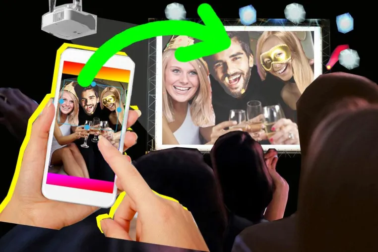 Teamevent Firmenweihnachtsfeier – die Selfiewall zeigt Handyfotos der Feier live auf einem Beamer Bild: Teamevent Firmenweihnachtsfeier – die Selfiewall zeigt Handyfotos der Feier live auf einem Beamer
