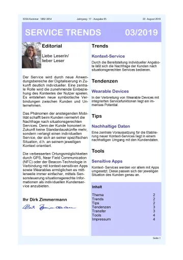 „Service im Zusammenhang“ – Aktuelle Ausgabe des Newsletter SERVICE TRENDS jetzt erhältlich Bild: „Service im Zusammenhang“ – Aktuelle Ausgabe des Newsletter SERVICE TRENDS jetzt erhältlich